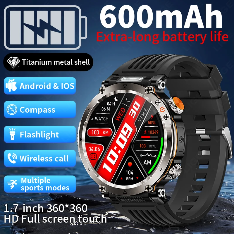 

LIGE New Outdoor Sports Fitness Tracker Smart Watch 2025 Bluetooth Call 1.7 Inch IPS Display Heart Rate Monitor Smartwatches Men