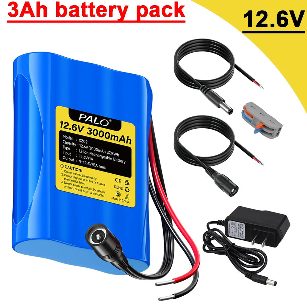 PALO Original 12.6V batterie 12V/12.6V batterie Li-Ion Rechargeable 3Ah 12V batterie portable pour appareils RC voiture bateau bricolage Robot