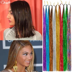 Snoilite Synthetic 120cm Sparkle Hair Tinsel Colored Strands Girl Headwear Hair Laser Hair Extensions Bling Glitter Strips