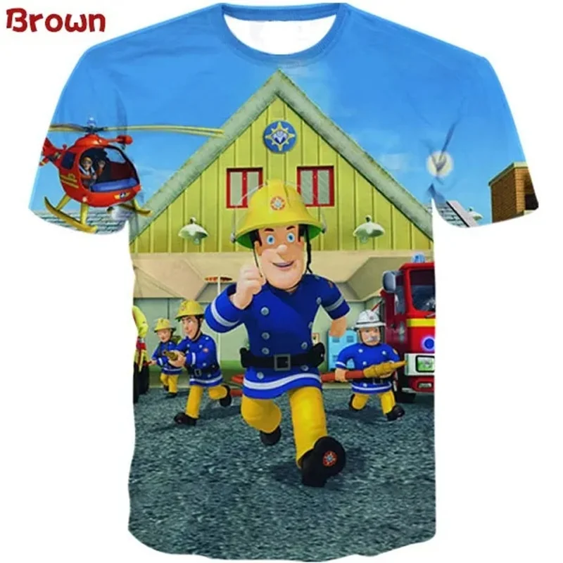 Anime Kids Tee Shirts 3D Fireman Sam Graphic T Shirt For Men Clothing Boys Short Sleeved T-shirt Funny Kid Summer Y2k T-shirts