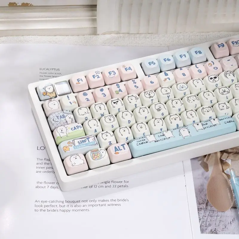 Cute Girly MOA Joke Bear PBT Dye Sub Keycaps Fit HI75 68 87 98 108 Mechanical Keyboard Cartoon Kawaii Lovely 2026 Birthday Gift view 4
