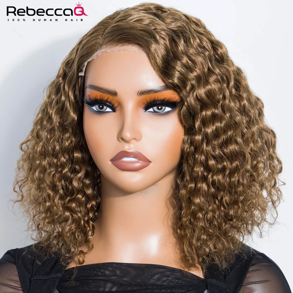 Glueless HD Lace Human Hair Short Curly Human Hair Wigs Dark Blond Wear To Go Deep Wig 200% Density Human Hair Deep Wave Bob Wig