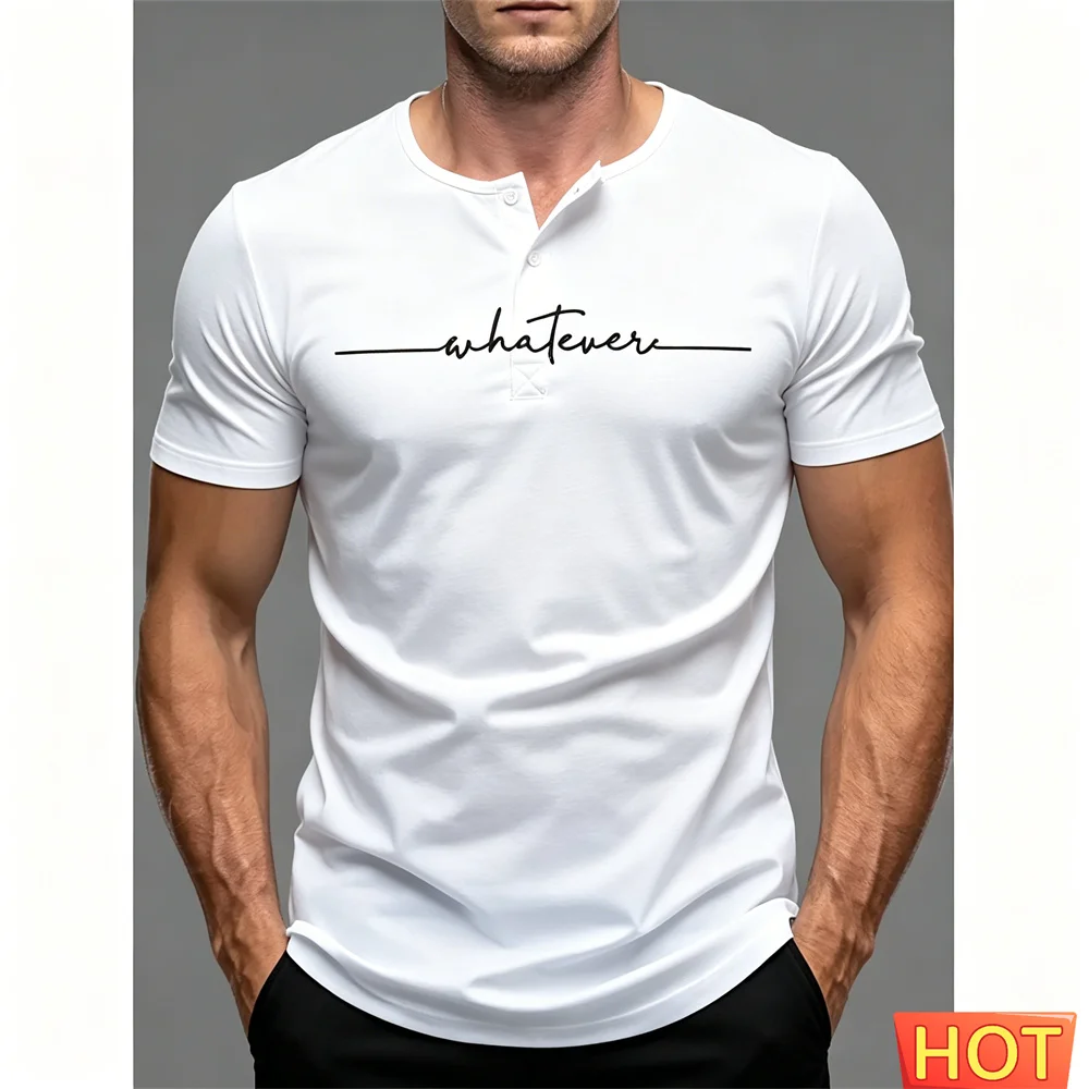 Leters Men's Henry T-shirt Striped Graphic Men's button up T-shirt Summer Sports Henry shirt Casual Oversized Crew Neck Tees top