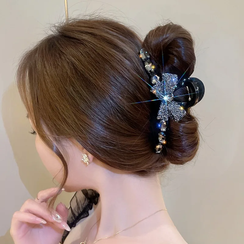 Black Bow Hair Clips for Women Exquisite Crystal Hair Claw for Girls Fashion Personality Shark Crab Clips Shark Crab Clips 2023