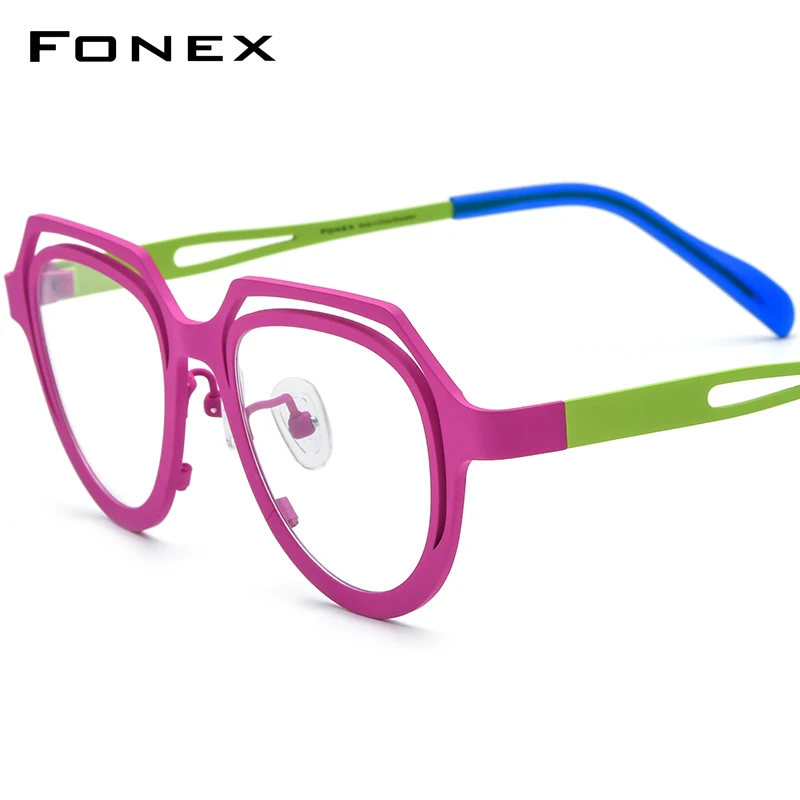 

FONEX Pure Titanium Glasses Frame Women 2024 New Fashion Cat Eye Eyeglasses Men Retro Vintage Eyewear F85813