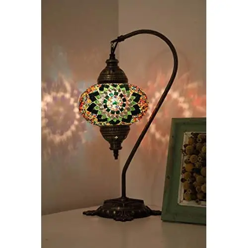 Mosaic SWAN Neck Table Lamps Handmade Unique English Tiffany Moroccan Night Art Home Decor Light Lampshade Bedside Gift Boho Lan