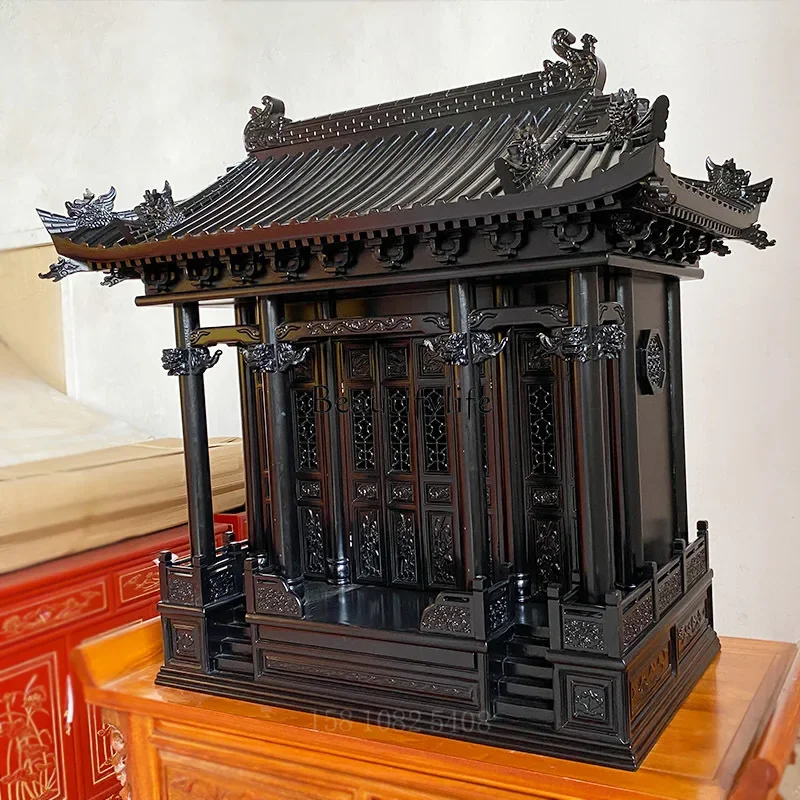 

ls 18 Buddhist shrine imitation palace tabletop shrine solid wood with door