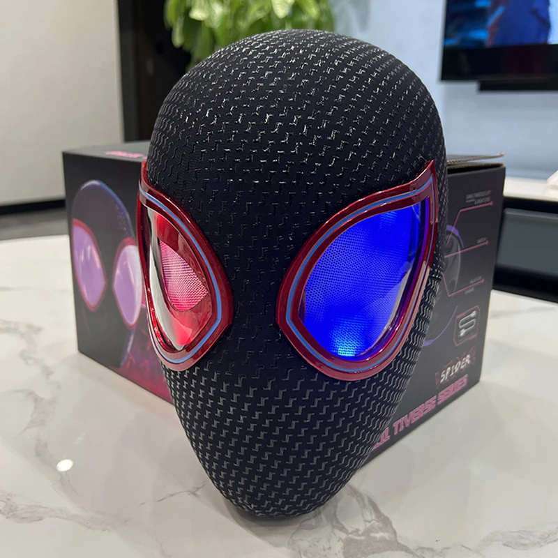 Hot Toys Miles Spider-Man 1:1 Headgear Cosplay Moving Eyes Upgrade Emit Light Electronic Remote Control Elastic Adults Kids Gift