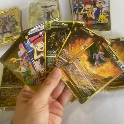 Cartões pokémon de metal dourado, cartões pokémon em inglês, ferro duro, mewtwo pikachu gx charizard vmax, pacote de jogo col natal