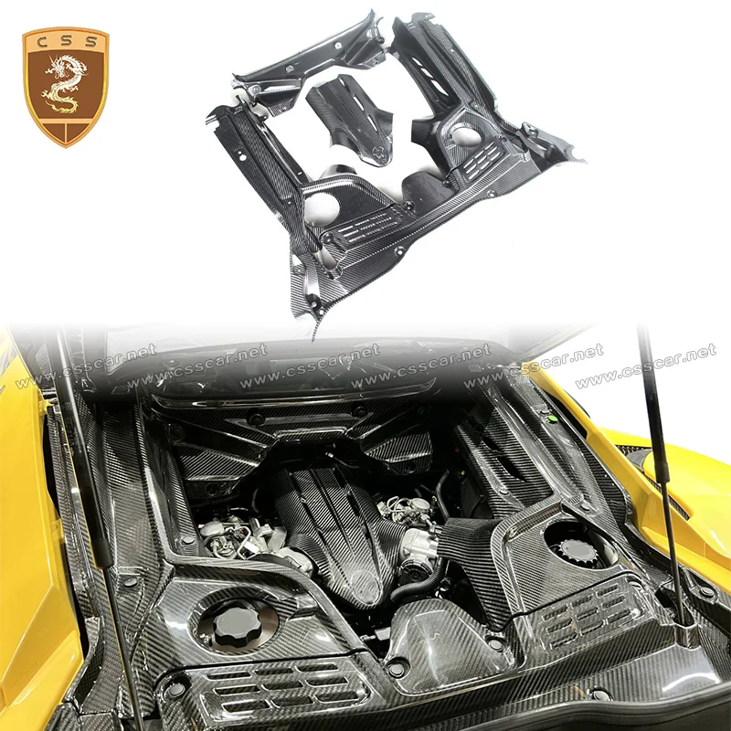CSSYL 5pcs Dry Carbon Fiber Front Bonnet Hood Compartment Cover for Maserati MC20 OEM Style Car Engine Interior Accessory Parts