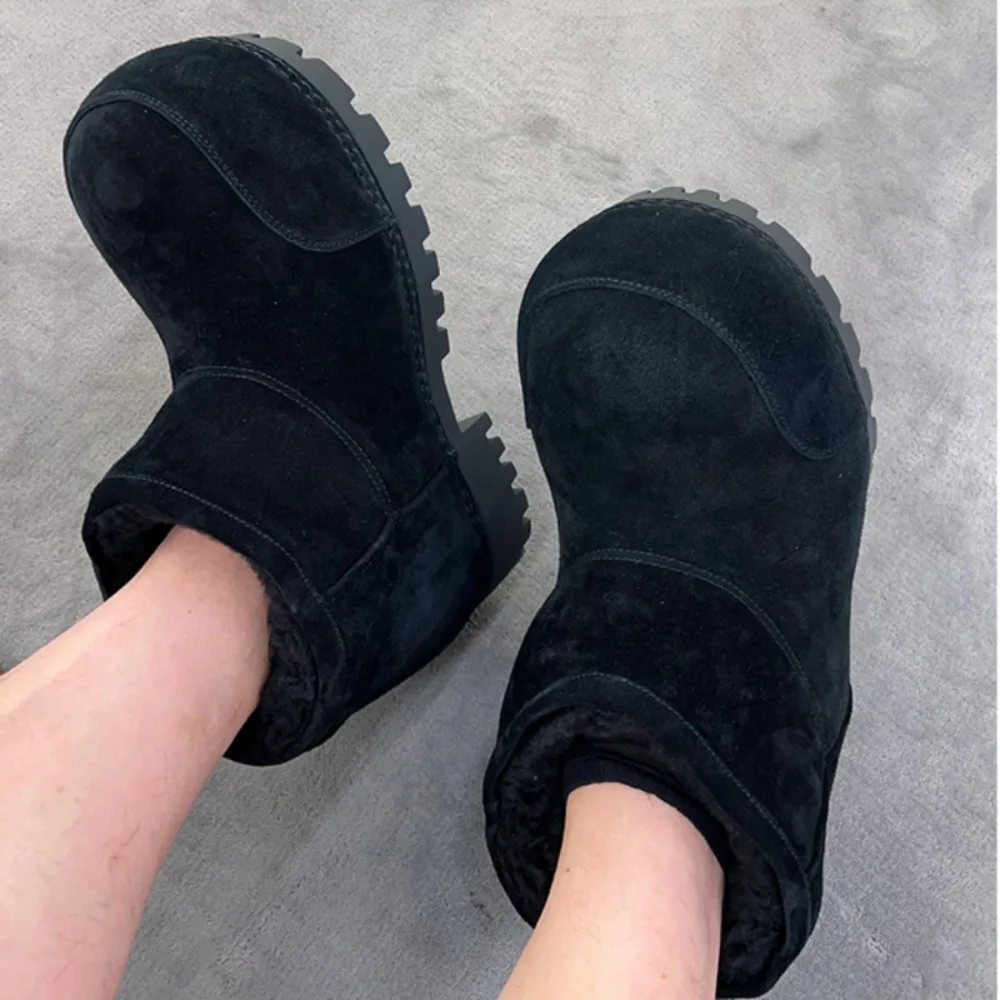 

NIGO Round Head Wool Warm Snow Boots Female Winter New Fashion High Street Thick Bottom Heightening Short Boots #NGSH1183