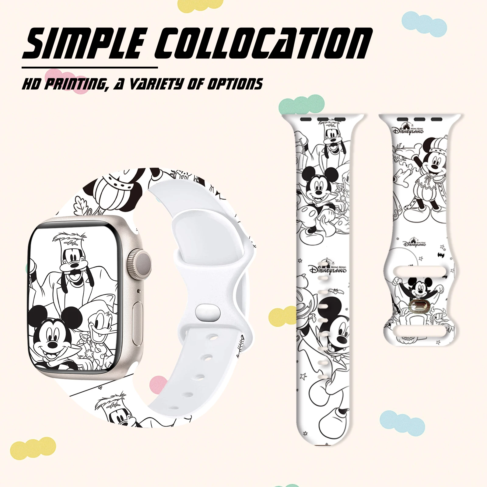 

Disney Print Strap for iWatch 11 10 9 8 Silicone Band Replaceable Bracelet for Apple Watch 46mm 44mm 42mm 41mm Watchband