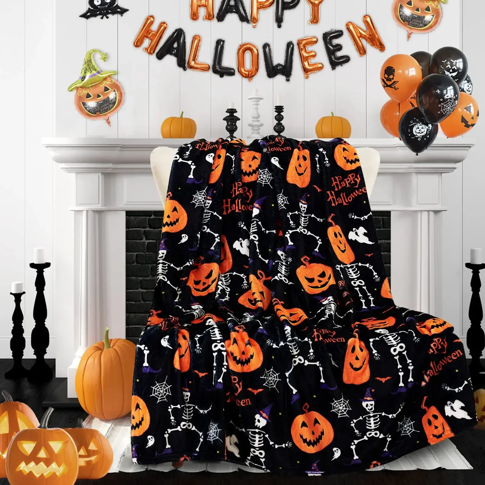 

Halloween Throw Blanket for Couch Bed Halloween Fall Thanksgiving Gift Blanket Pumpkin and Ghost Print Blankets Sofa Blankets