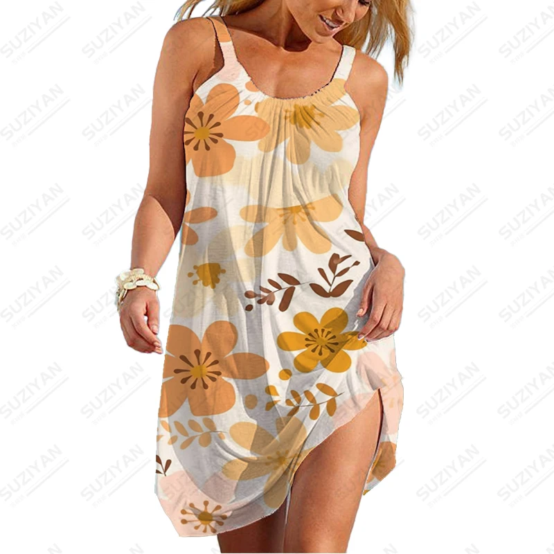 

Flower 3D Printing Dress Female Classic Spaghetti Strap Dress Home Daily Comfortable Simple Dress Summer New Casual Dress