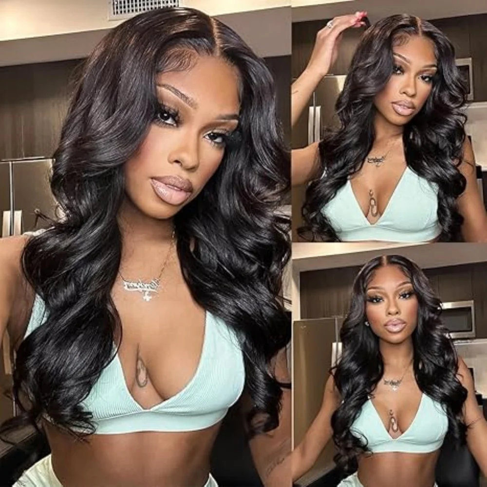 5x5 Glueless Body Wave Transparent Lace Frontal Wig Human Hair 34 Inch Natural Color Ready To Wear Transparent Lace 200% Density