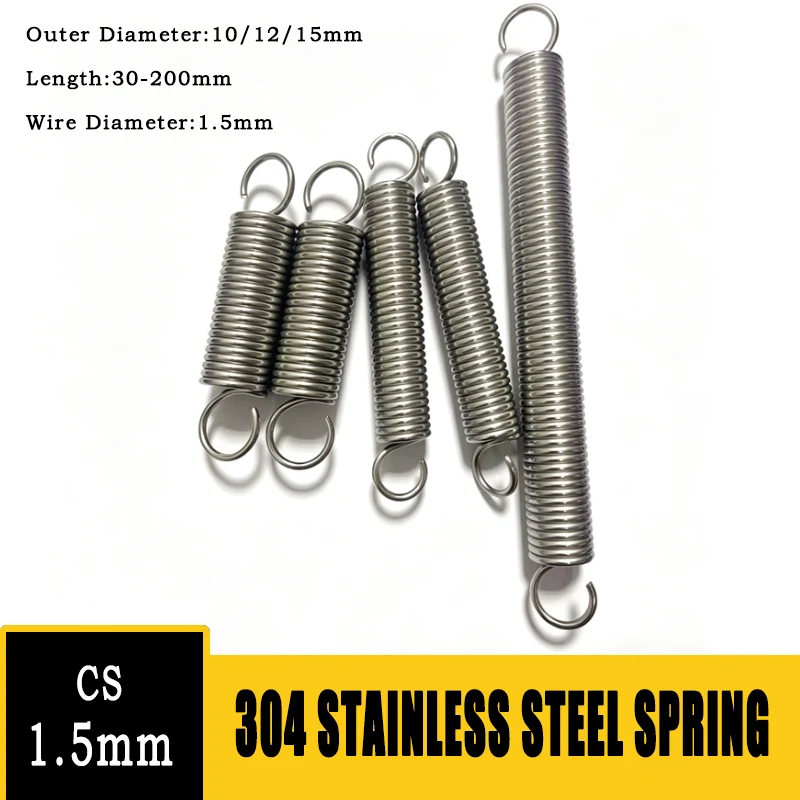 304 Stainless Steel Tension Spring Pullback Spring Draught Spring Wire Diameter 1.5mm Length:30-200mmExtension Spiral Spring