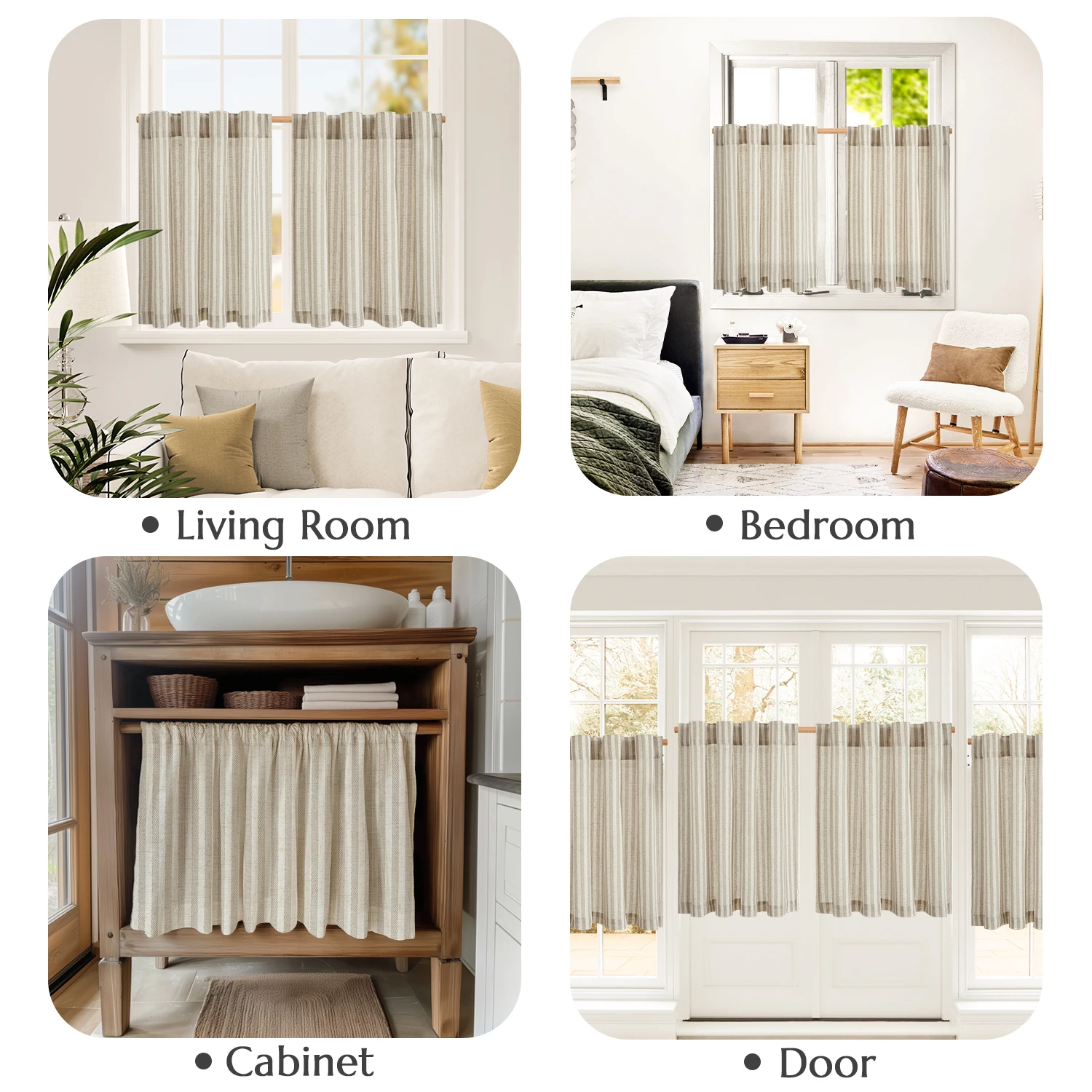 JINCHAN 2 Panels Linen Kitchen Curtains Japanese Striped Short Cover Curtains Rod Pocket Home Interior Shade Window Drapes Cafe