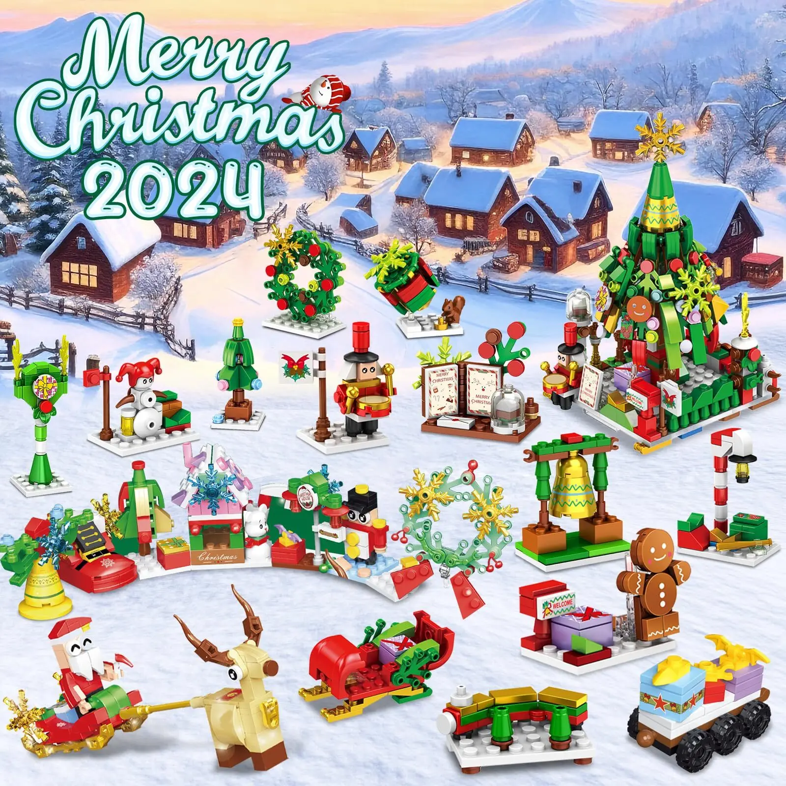 2024 24 Boxes Of Countdown Arrival Calendar, 12 In 1 Christmas Tree Street Block Set, Suitable Gift Ideas For Both Women And Men