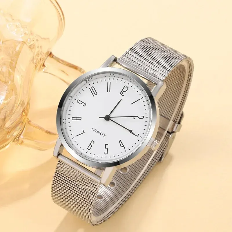 Mens Trend Simple Casual Fashion Ultra Thin Calendar Digital Luxury Business Silver Stainless Steel Mesh Quartz Wristwatch