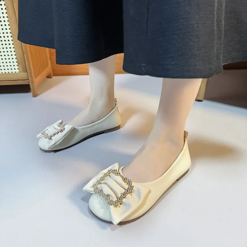 New Elegant Leather Spring Autumn Handmade Flats Ballerina Shoes Women Loafers Comfortable Soft Leather Flats Shoes Plus Size 43 image 6