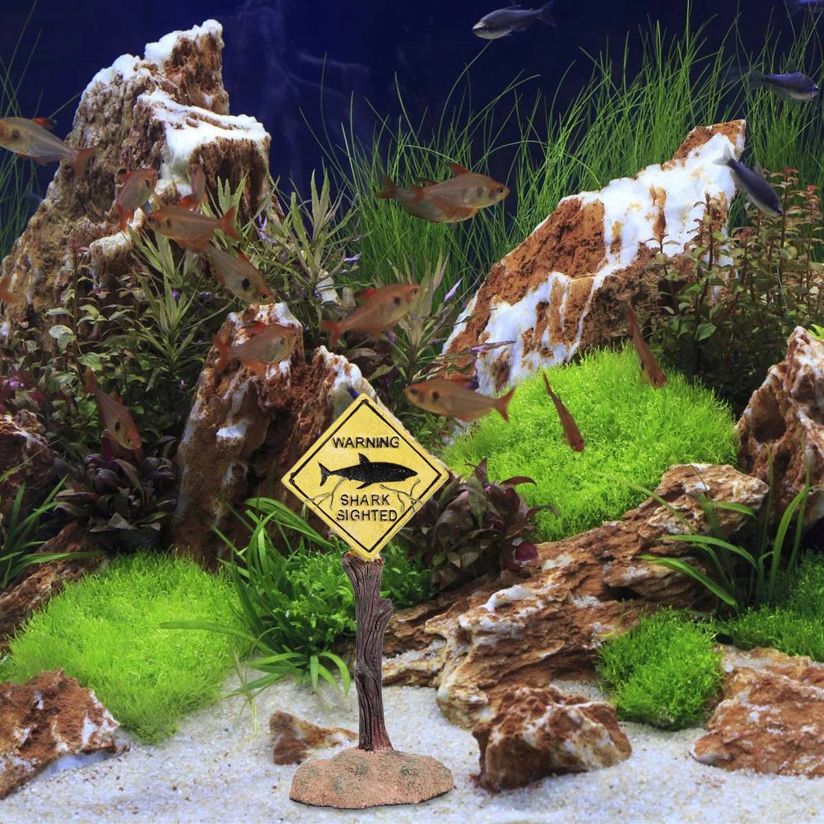 

Cartoon Resin Yellow Warning Sign Aquarium Decoration Fish Tank Ornament For Fresh Salt Water Creative Aquatic Accessories Decor