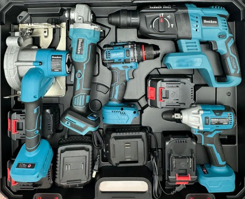 

Профессиональный беспроводной перезаряжаемый набор электрических инструментов, хит продаж, угловая шлифовальная машина, ударный гайковерт, набор сверл