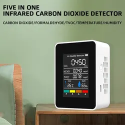 5 in 1 Detector Carbon Dioxide Formaldehyde TVOC Temperature and Humidity Detector LCD Infrared Detector