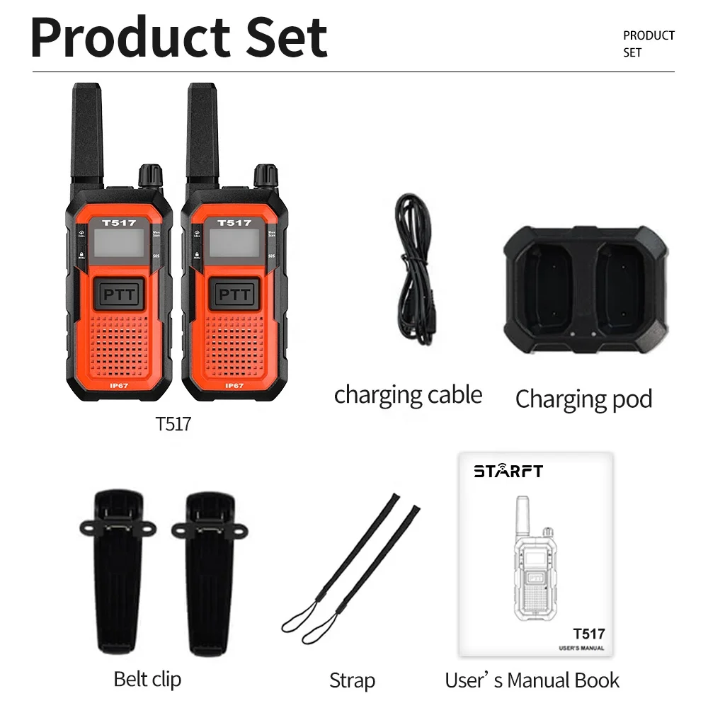 Starft T517 Pmr446 Walkie Talkie IP67 Waterproof SOS Type-C 2 Pack Ham Radio Hf Transceiver