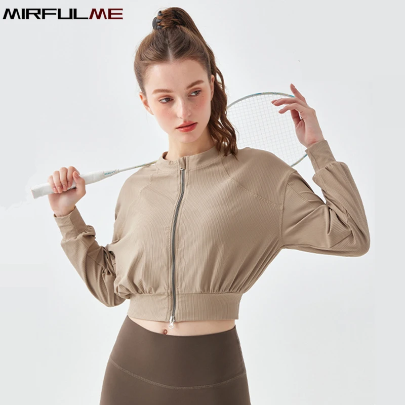 

Women Loose Sport Jackets Double Zip Running Jacket Yoga Training Long Sleeves Sweatshirts Textured Gym Fitness Coat Tops Female