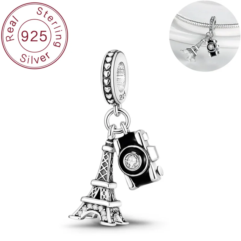 New 925 sterling silver pendant beads original camera tower bracelet necklace DIY birthday women's jewelry gift