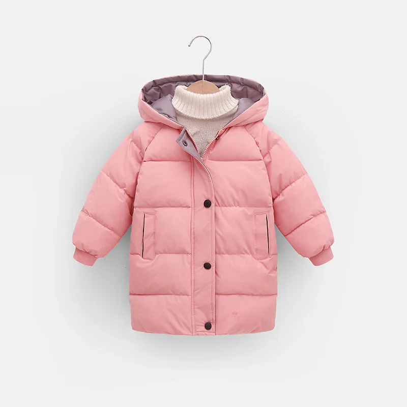 2 3 4 5 6 8 10 Jahre Mädchenjacke Winter Langer Stil Einfarbig Dick Warmhaltend Mit Kapuze Oberbekleidung Für Jungen Daunen-Baumwoll-Schneeanzug – Detail 5