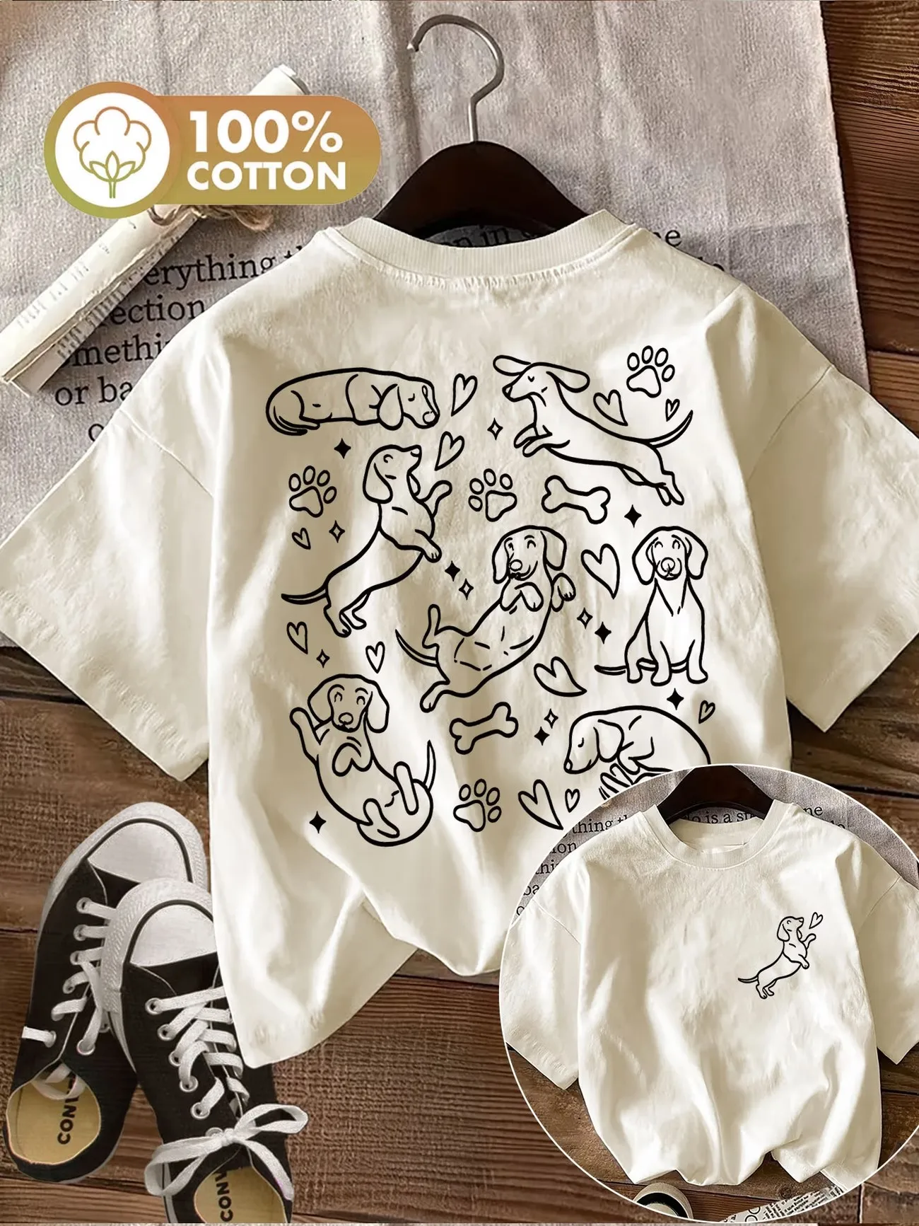 Art Funny Dog Graphic Cotton Harajuku Kawaii Print T-Shirt Soft Crew Neck Short Sleeve Top Vintage Shirt Women's Shirt