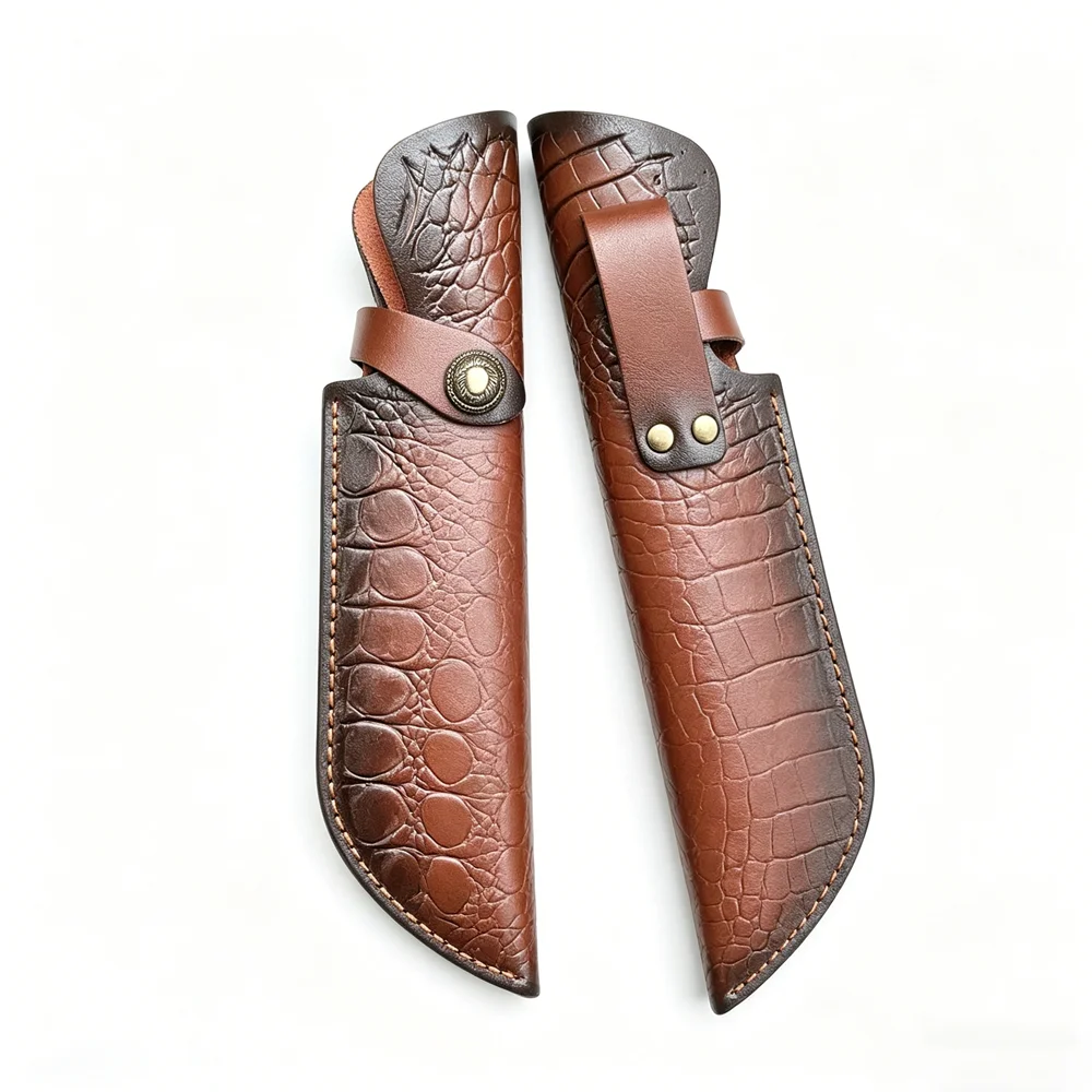29.9 cm Fixed Blade Knife Scabbard Embossed Cowhide Cover Leather Sheath  Camping Knife Case Hunting Holsters with Belt Buckle