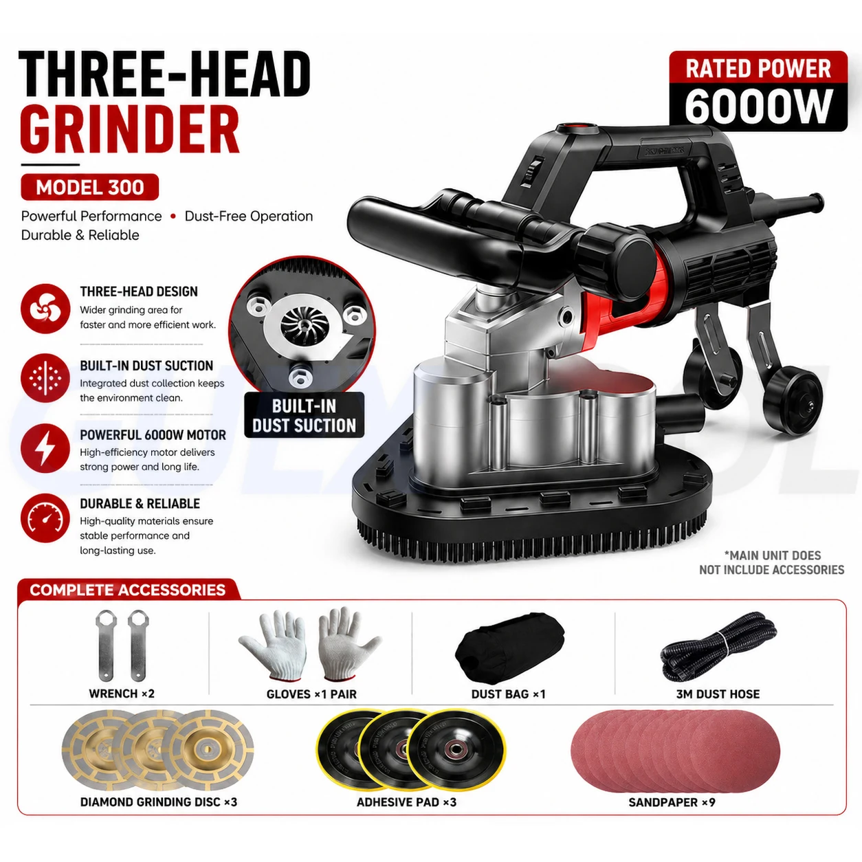 3-head Adjustable Speed Coarse Planer Brushless High-power Concrete Cement Floor Grinder Epoxy Floor Polisher Wall Putty Machine