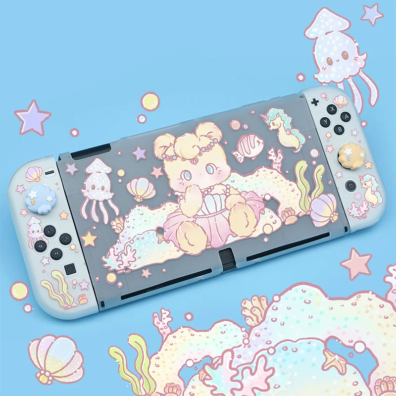 

Split Case For Nintendo Switch NS/OLED Accessories Cute Illustrations Bear Protective Shell Joycon Case For Switch Console Games