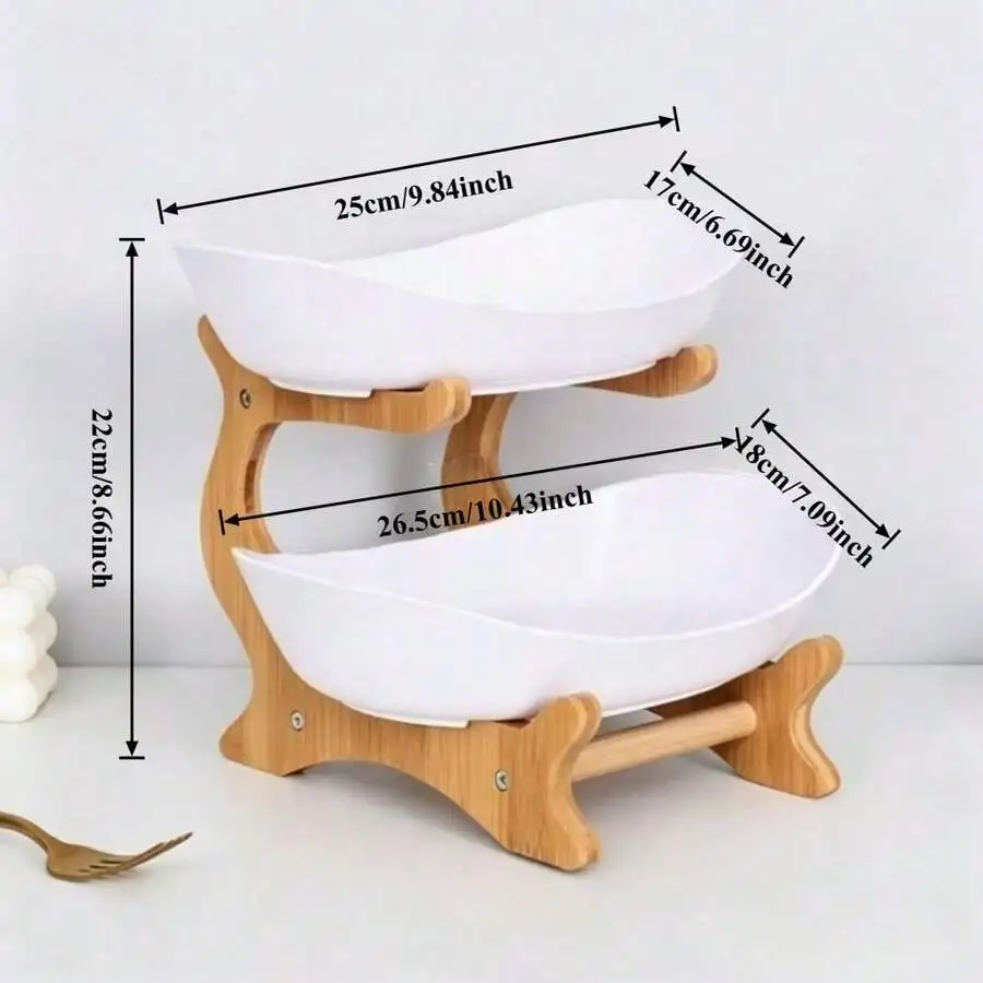 2/3-Tier Luxury Wooden Elegant Fruit Stand - Double-Layer Fruit Bowl, Creative Candy Display - Natural Wood, Living Room Snack T