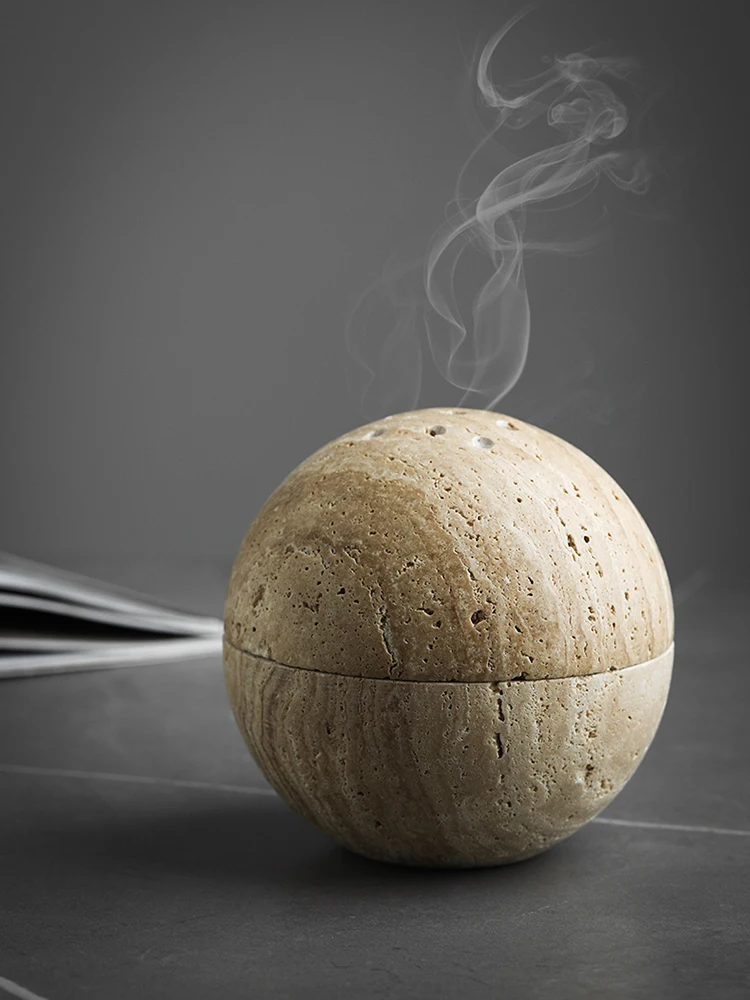 

9 Holes Natural Marble Sphere Incense Burner Round Incense Cone Holder Travertine Stone Incinerators Incense Evaporator