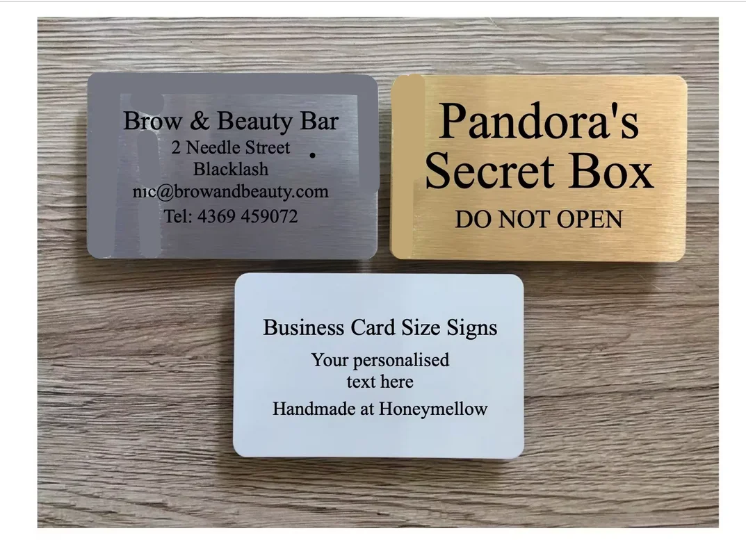 Customized Business Card Sign Brushed Silver/Brushes Gold/White Colors Door Number Office Plate