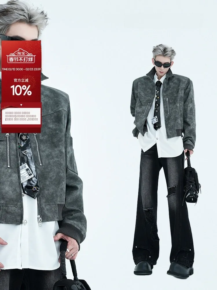 

Ретро-розовая мотоциклетная кожаная куртка для мужчин, модная куртка из искусственной кожи с эффектом потертости, новая весенняя модель, молодежный тренд.