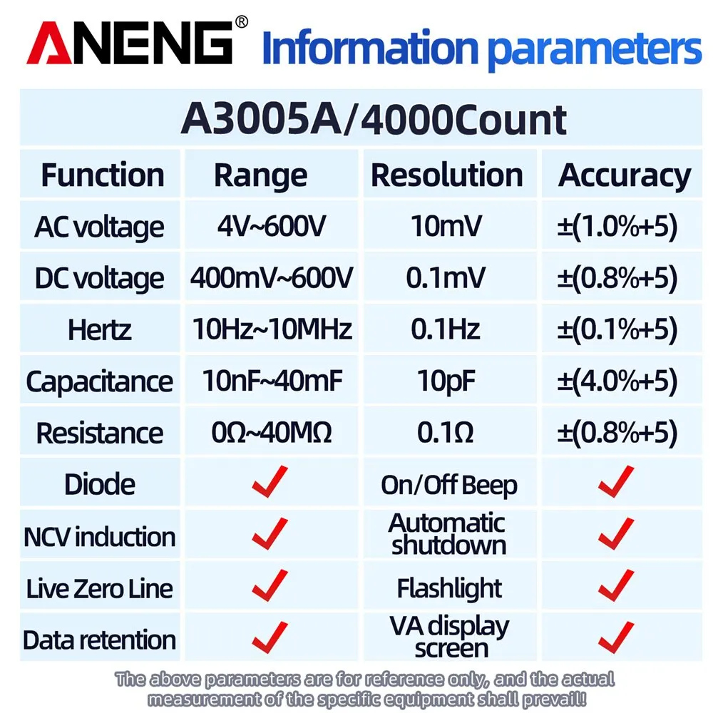 ANENG A3005A/ B detekcja Multimetro piórkowy miernik True RMS automatyczna klimatyzacja długopisu/napięcie prądu stałego narzędzia do wykrywania