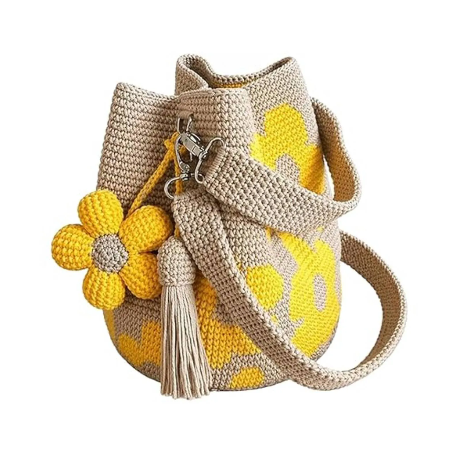 Bolso de Mano Tejido a Crochet con Flores, Bolso Cruzado de Punto Floral, Bolsos de Crochet para Mujer, Bolso de Hombro Boho para la Playa