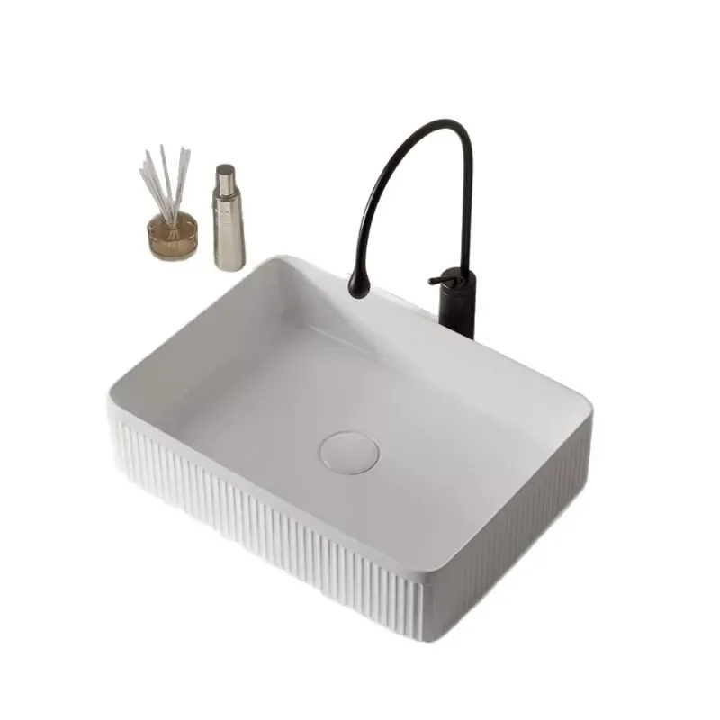 Cream wind table basin ceramic household wash basin, single basin balcony rectangular washbasin