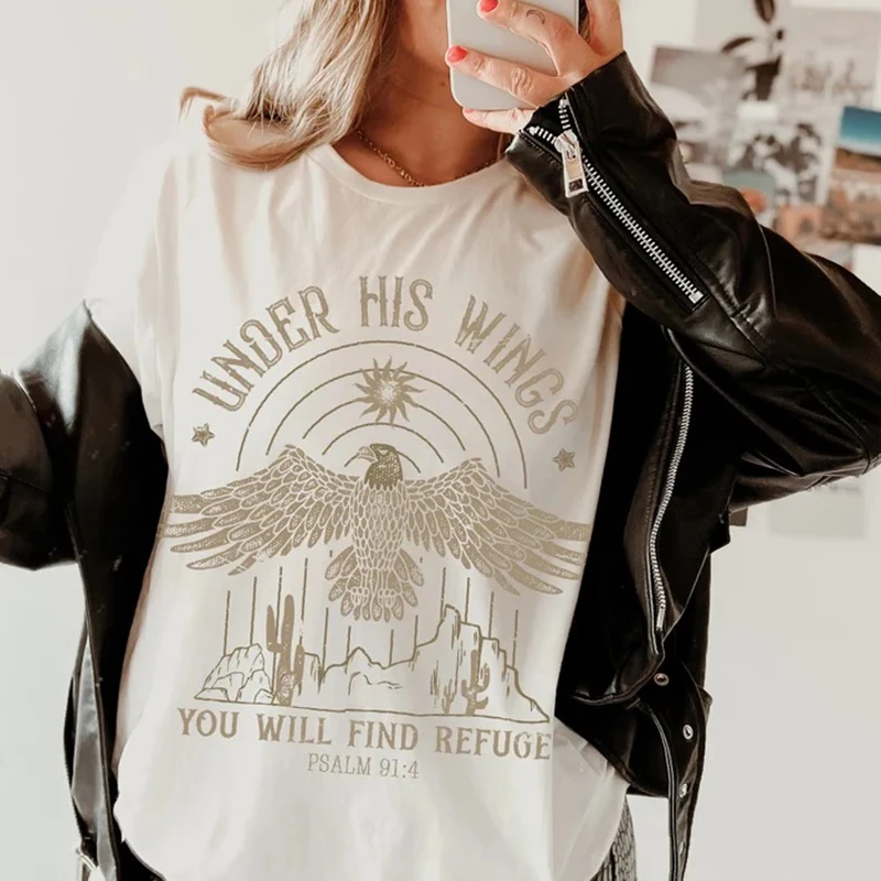 

Vintage Boho Jesus Faith Graphic Tshirts Eagle Print Christian T-Shirts Short Sleeve Bible Verse Tee Shirt Women Religious Topsc