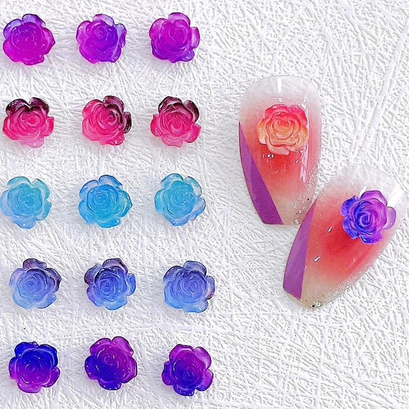 30PCS UV Light Sensitive 3D Acrylic Flowers Nail Art Charms Luminous Color Rendering Rose Nail Decorations Supplies Accessories