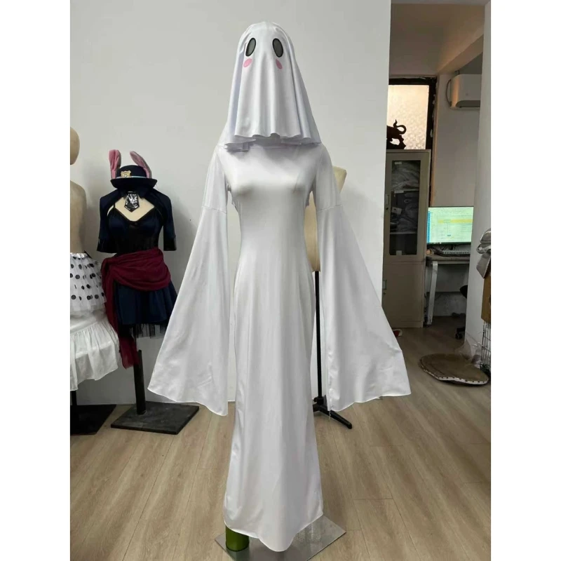 Specter Costume Women Adult Specter Costume White Backless Dress with Mask for Halloween Party Cosplay