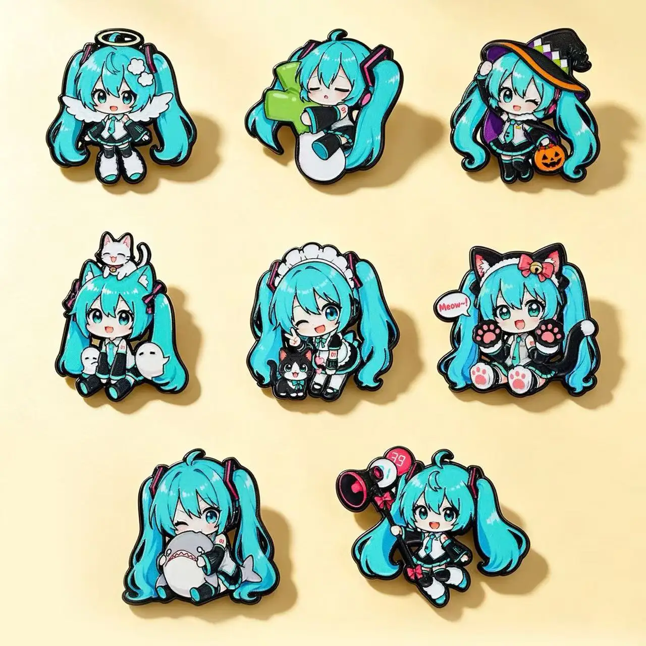 bi Virtual Singer Enamel Pins Cute Blue Hair Cartoon Figure Brooches Anime Fan Collection Lapel Badges for Bag