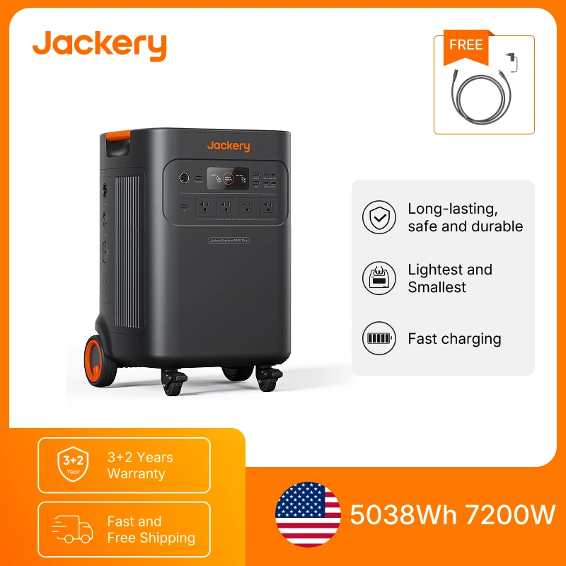 Jackery Solar Generator 5000 Plus Portable Power Station with 5M Extension Cable,5038Wh LiFePO4, Reliable Backup for Outage use