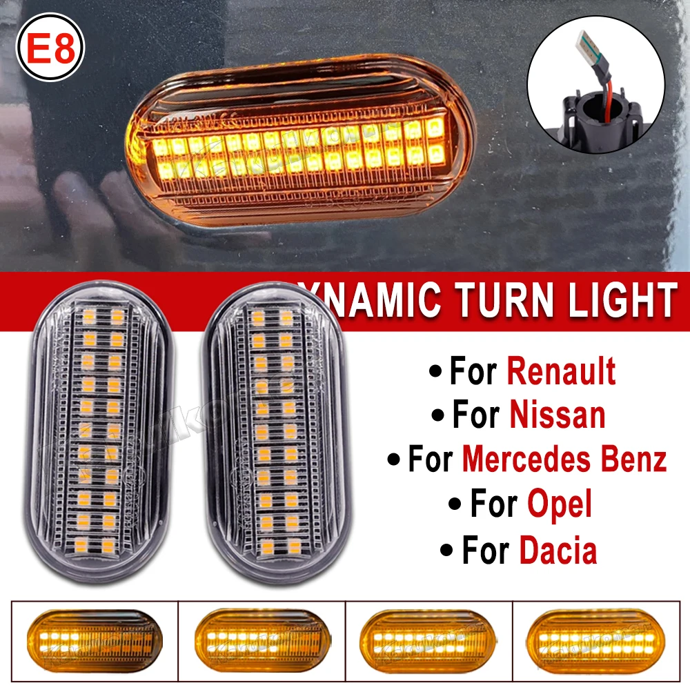 

2x Led Dynamic Turn Signal Lights Side Marker For Renault Clio Trafic Kangoo Twigo Dacia Logan Duster Nissan Interstar Primastar