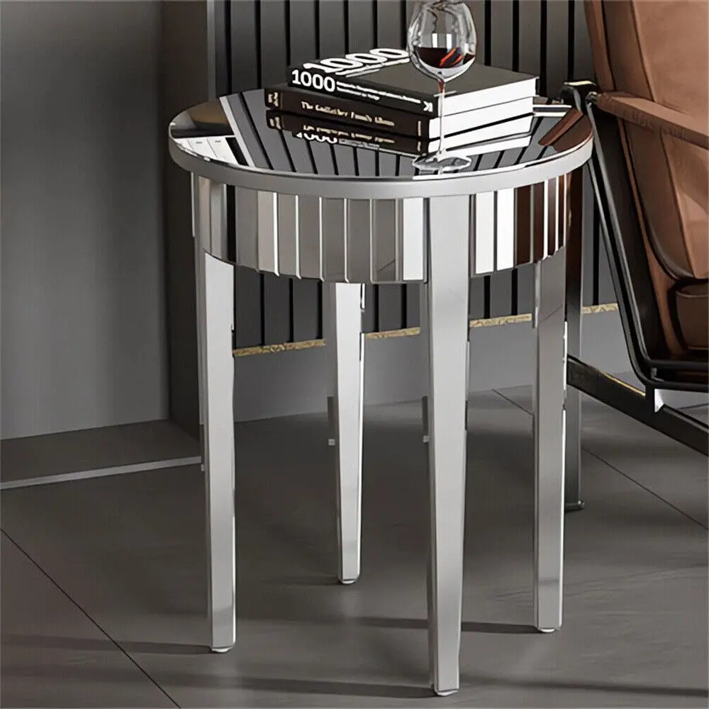 LUVODI Modern Round Silver Mirror Side Table Bedside Accent Table for Living Room, Bedroom, Sofa Couch Side