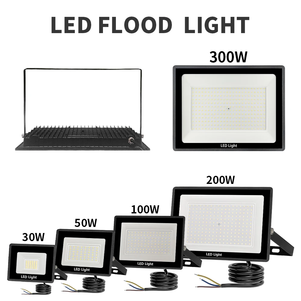 Luz de inundación LED 30W 50W 100W 200W 300W foco LED al aire libre IP67 proyector LED impermeable jardín farola cuadrada